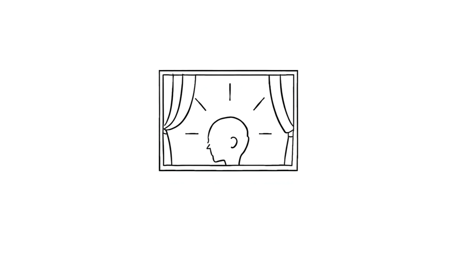 Line-art illustration of a creator facing a window covered by a sheer curtain, showing how a diffused window becomes a large soft light source